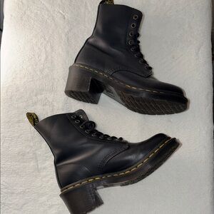 Black Leather Doc Martens Heeled Boots